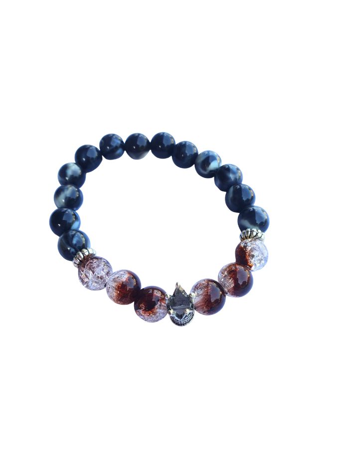 Bracelet Crâne Couronné Craquelé – Version Élastique