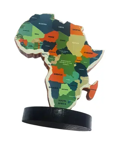 Décoration Africaine en Bois – Carte des Pays d’Afrique Colorée
