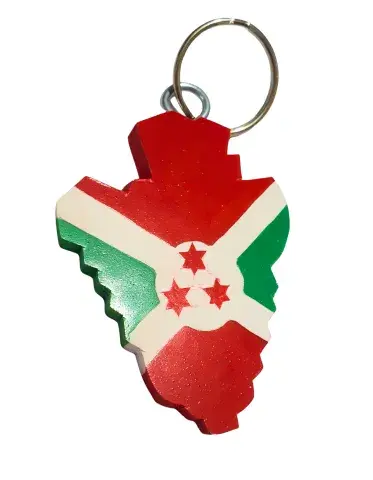 Porte-Clés Carte du Burundi – Bois Sculpté & Peinture Artisanale
