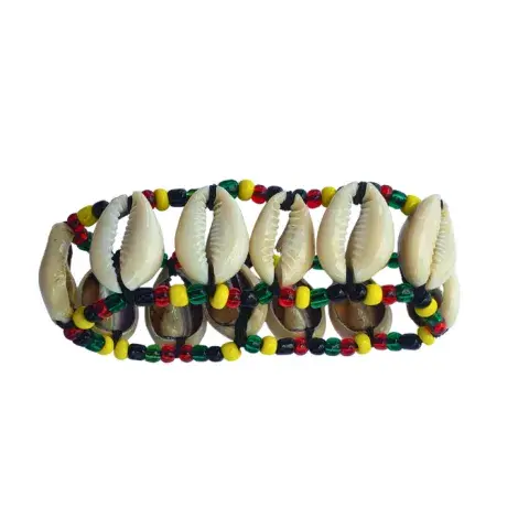 Bracelet cauris africain multicolore – Élastique artisanal