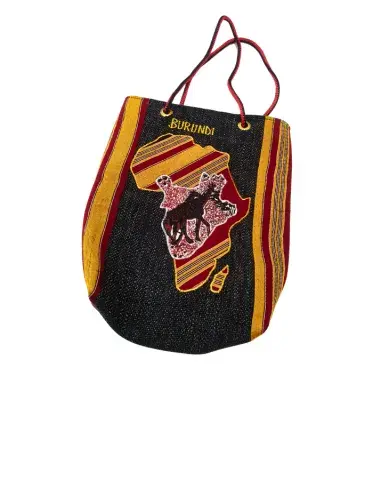 Sac Cabas Africain “Burundi Force” – Motif Carte & Animaux – Tissu Noir Élégant