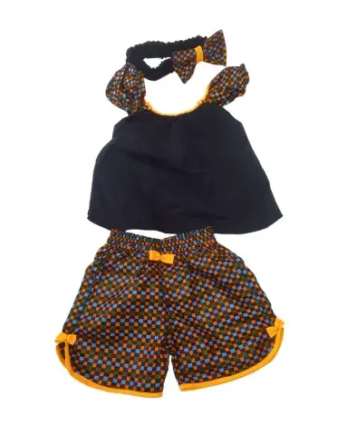 Ensemble Enfant Fille Moderne avec Bandeau – Haut & Short Wax Style Chic (4–6 ans)