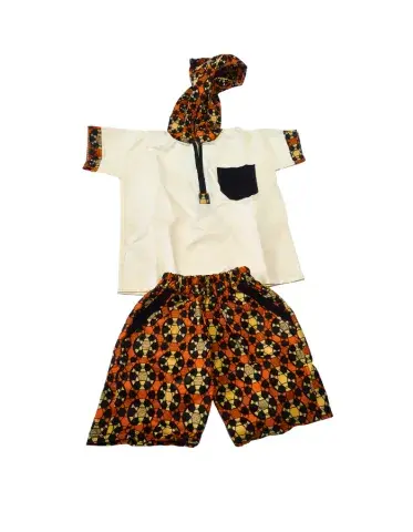 Ensemble Garçon Africain avec Capuche – Style Moderne Wax Orange & Noir (3–6 ans)