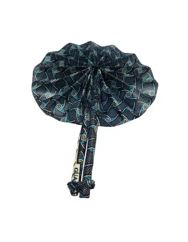 Éventail Artisanal Africain en Tissu Wax Bleu – Fait Main