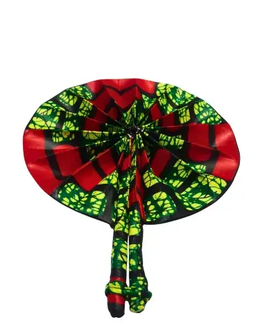 Éventail Artisanal Africain en Tissu Wax Rouge et Vert – Fait Main
