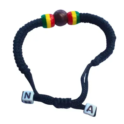 Bracelet Rasta Ajustable Noir avec Perles Rouge Jaune Vert – Fait Main