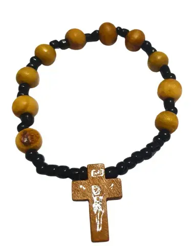 Chapelet 10 Grains Élastique en Bois – Bracelet de Prière Chrétien