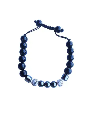 Bracelet Noir Tacheté – Version Ajustable