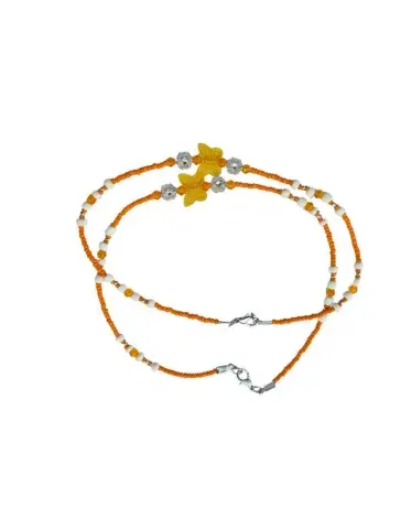 Chevillères Perlées Orange, Papillon Ambré (Paire, 30 cm)