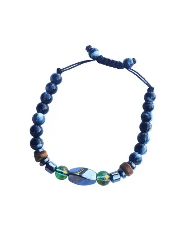 Bracelet Bleu Nuit Émeraude – Version Ajustable