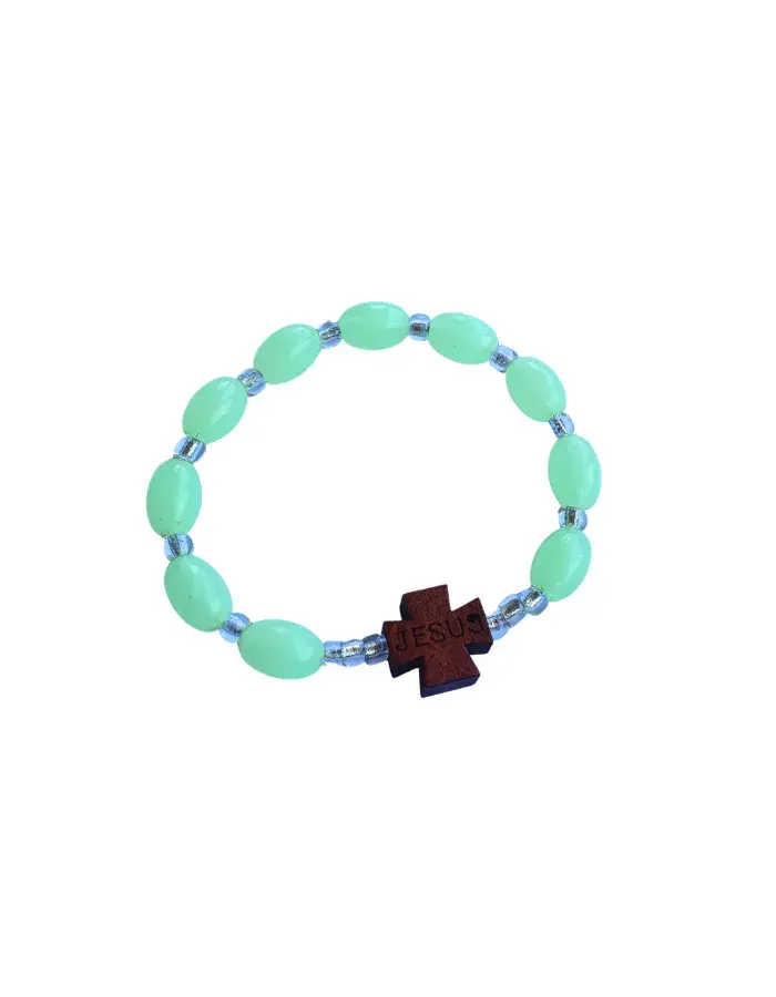 Bracelet chapelet discret “JESUS” – Perles vert clair translucide