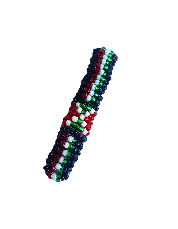 Bracelet perlé élastique artisanal – Motif Burundi (style tissé premium)