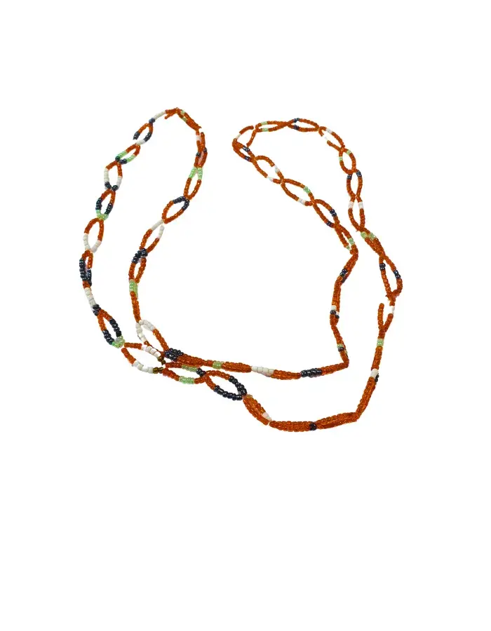 Chaîne de Taille Artisanale en Perles – Motifs Multicolores sur Base Ambrée (Légère)