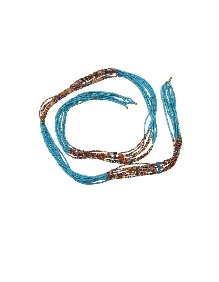 Chaîne de Taille Artisanale en Perles – Finesse Multicolore & Bleu Turquoise
