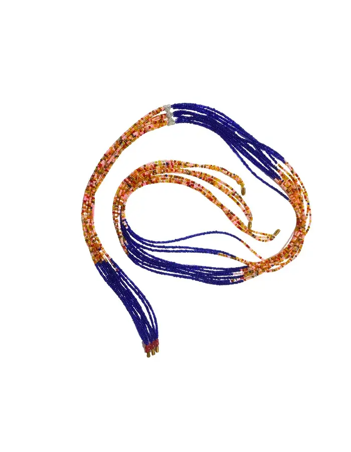 Chaîne de Taille Artisanale en Perles – Multirangs Fluide Bleu & Multicolore