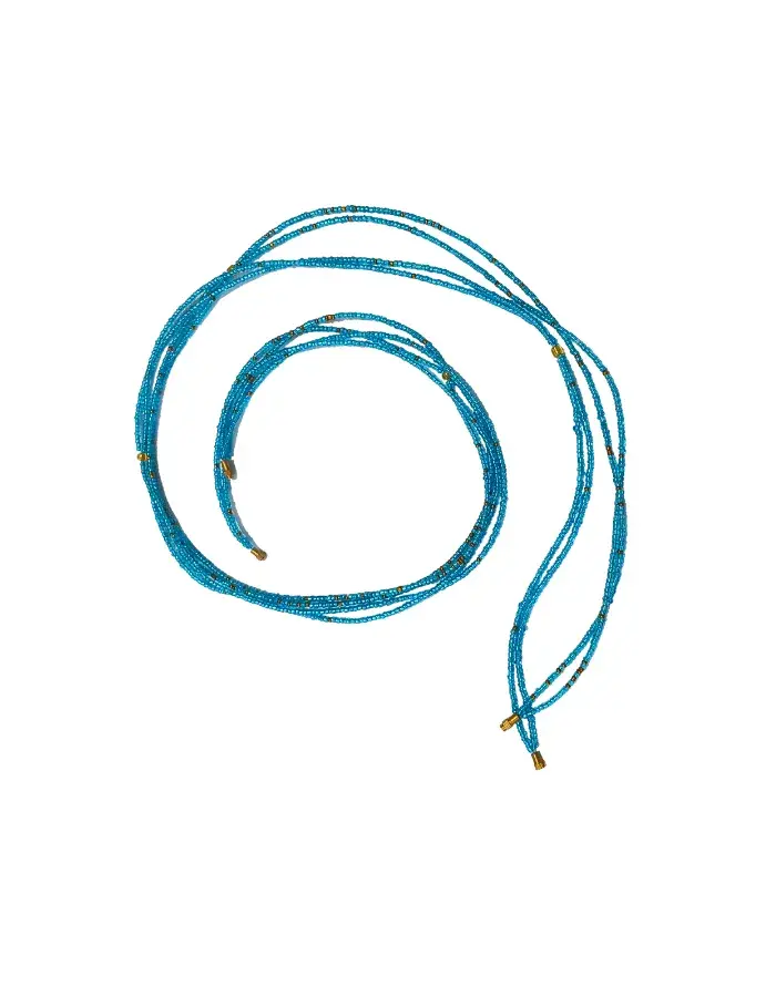 Chaîne de Taille Artisanale Multirangs en Perles – Bleu Turquoise Élégant