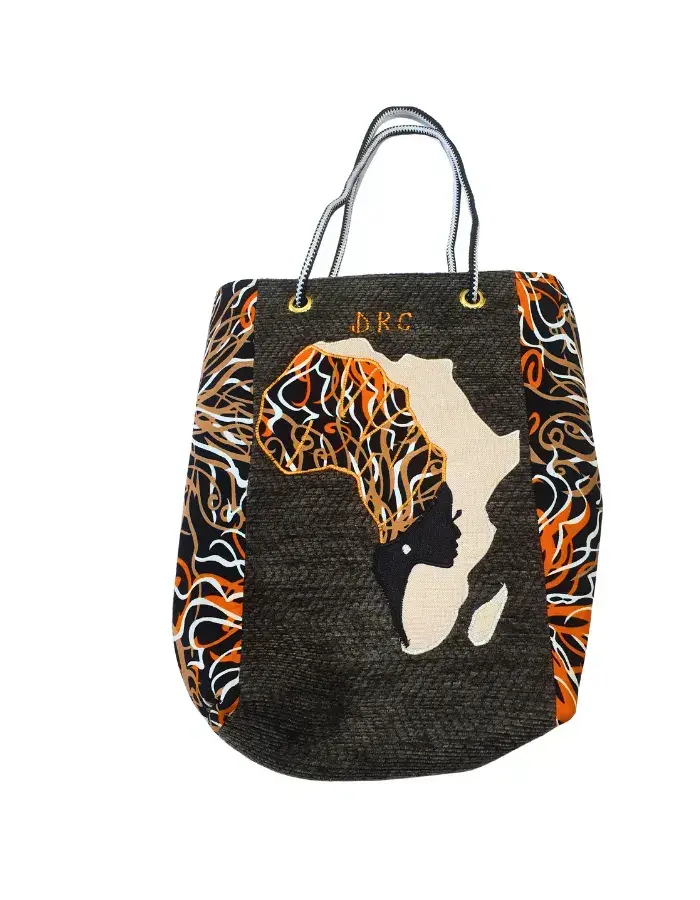 Sac Cabas Africain “DRC Art Essence” – Motif Carte & Silhouette – Design Artistique