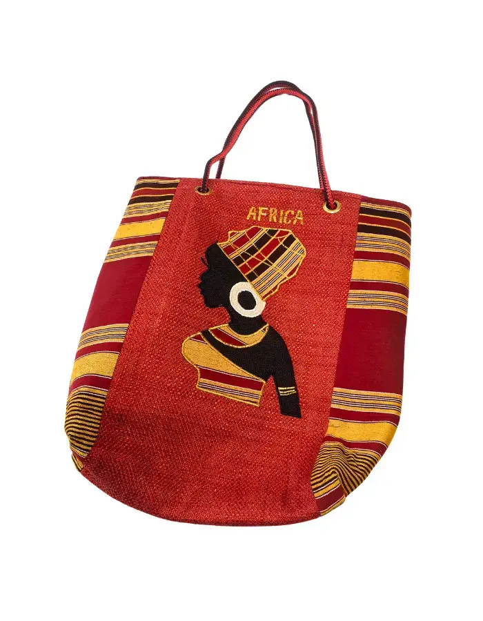 Sac Cabas Africain “Africa Fire” – Motif Femme & Tissu Rouge Intense – Style Puissant