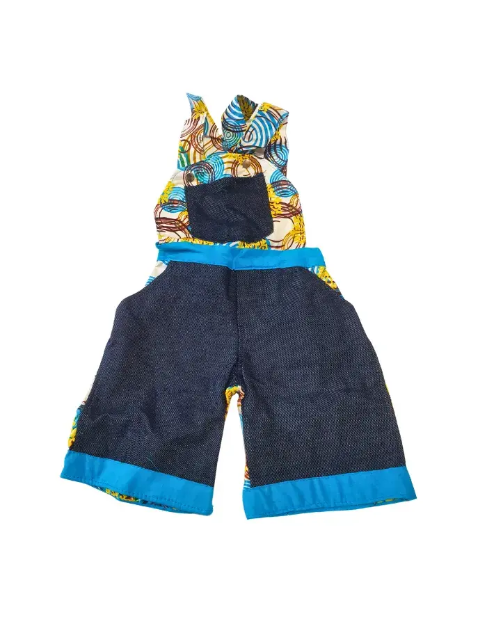 Salopette Culotte Enfant Motifs Africains & Denim – Style Moderne (3–6 ans)