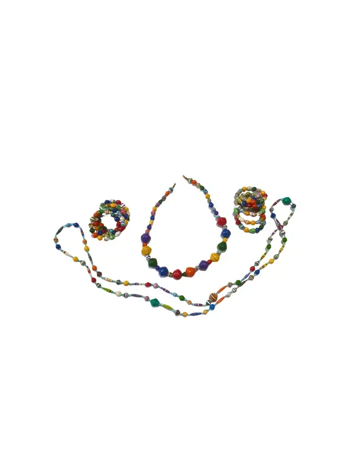 Parure Artisanale en Perles – Collier, Long Sautoir Modulable & Bracelets en Spirale (Multicolore)