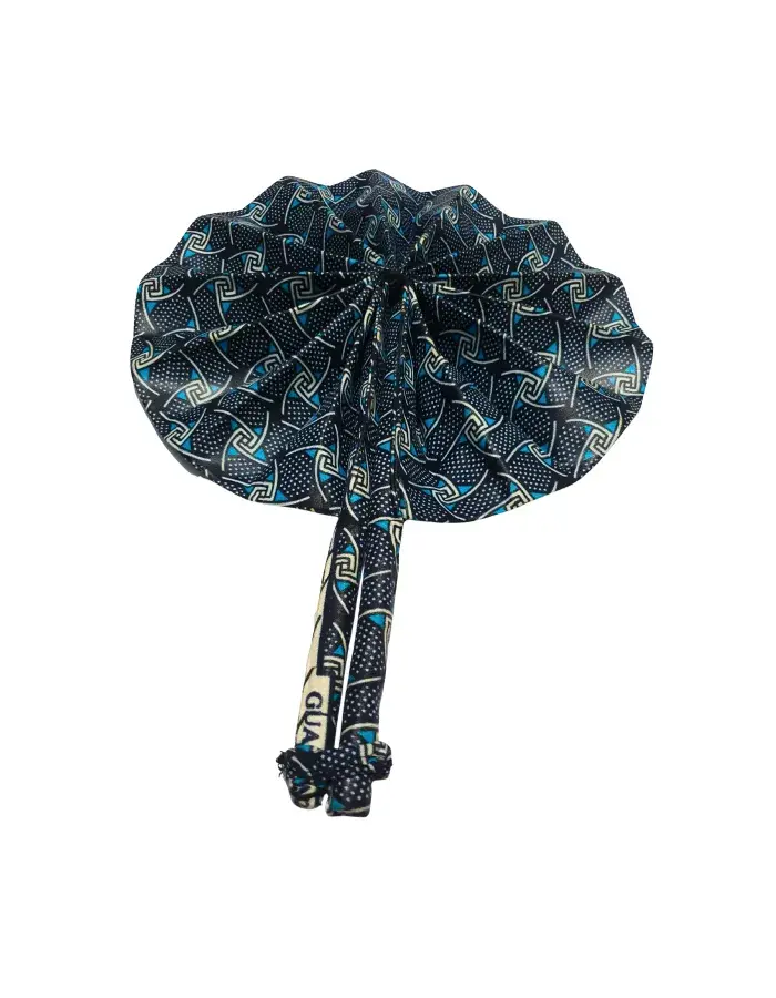 Éventail Artisanal Africain en Tissu Wax Bleu – Fait Main