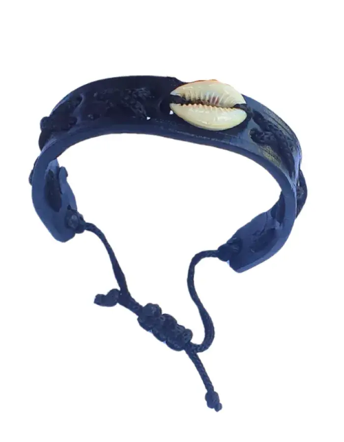 Bracelet Noir avec Coquillage Cauri – Bijou Afro Bohème Ajustable