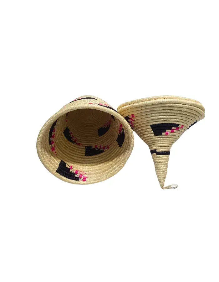 Panier Africain Tissé à Couvercle – Uduske Décoratif Beige, Noir & Rose