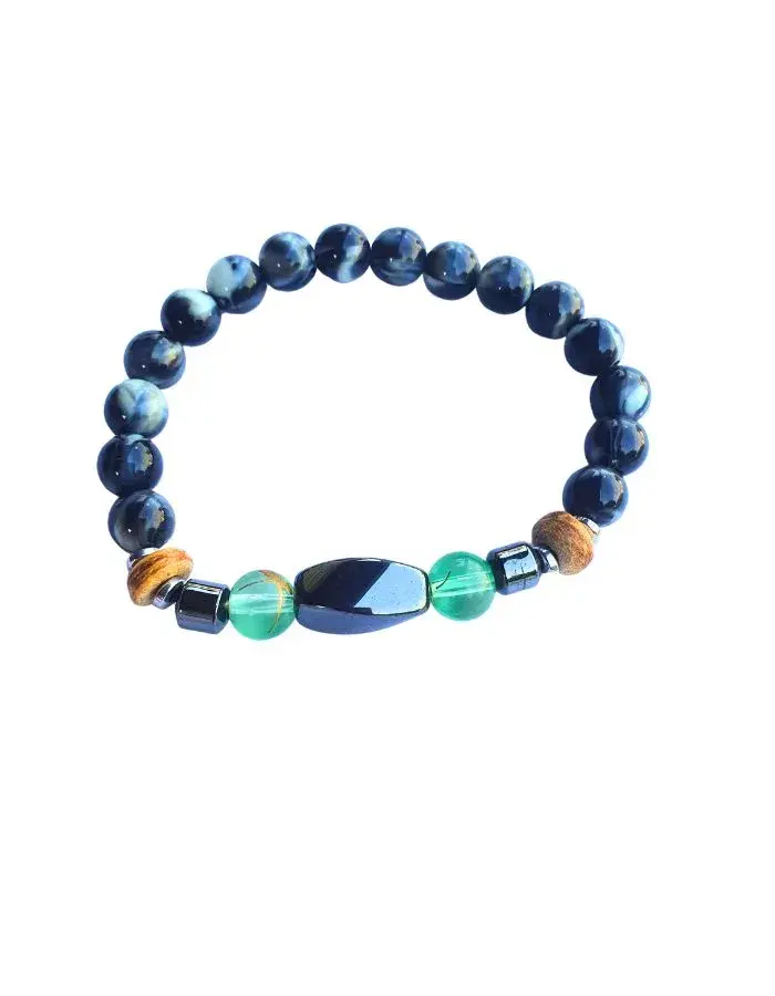 Bracelet Bleu Nuit Émeraude – Version Élastique