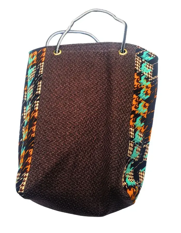 Sac Artisanal Burundi — Carte du Burundi, Wax Pied-de-Poule (Grand Format) (37 cm)