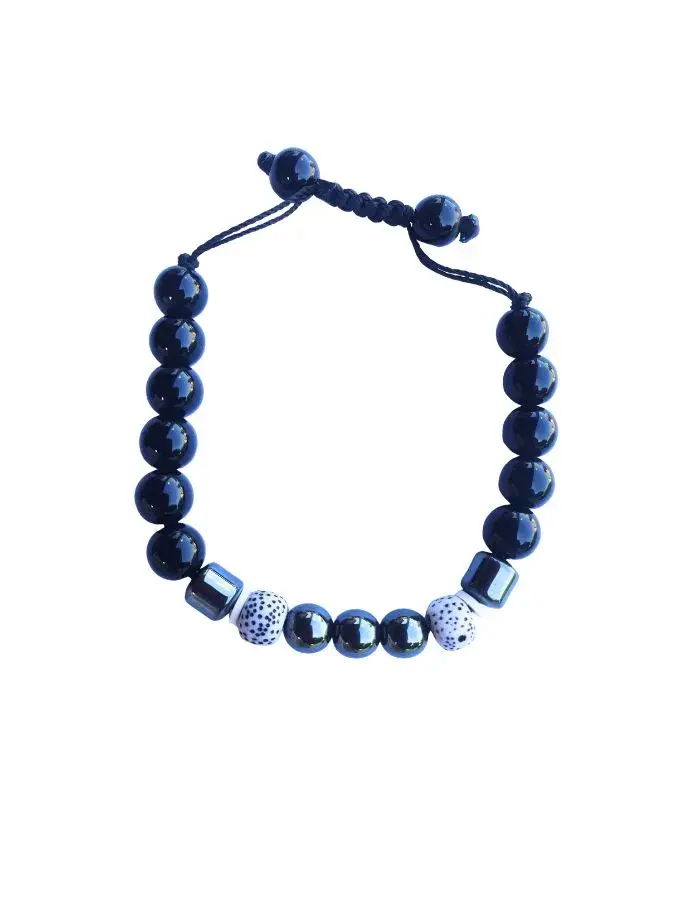 Bracelet Noir Tacheté – Version Ajustable