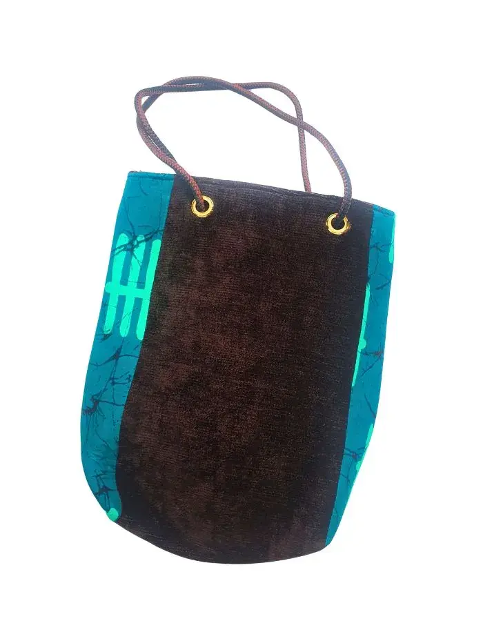 Sac Artisanal Burundi — Carte du Burundi, Wax Turquoise (32 cm)