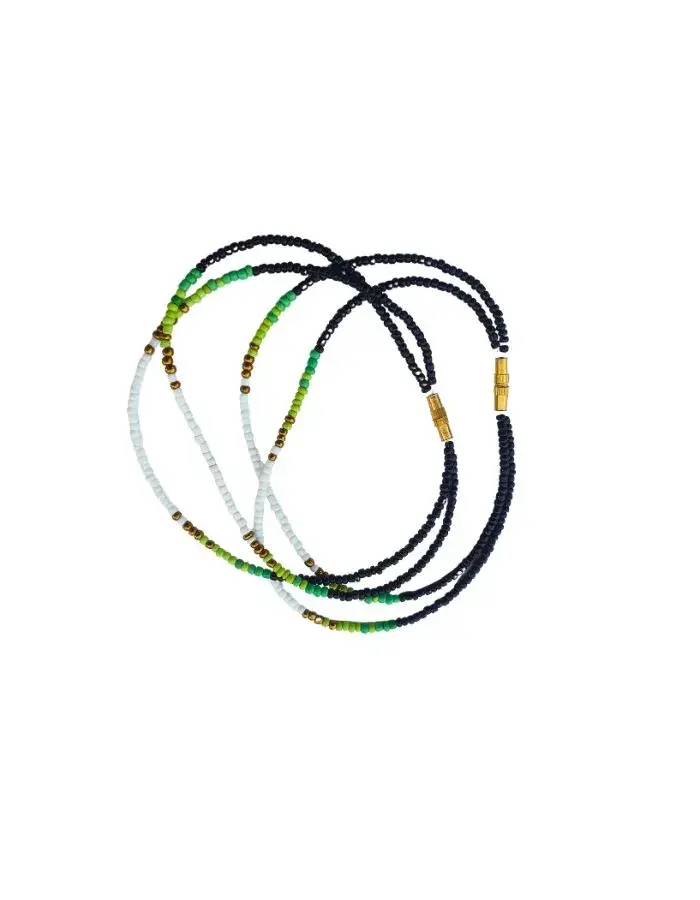 Chevillères Perlées Bleu, Blanc & Vert Anis (Paire, 24 cm)
