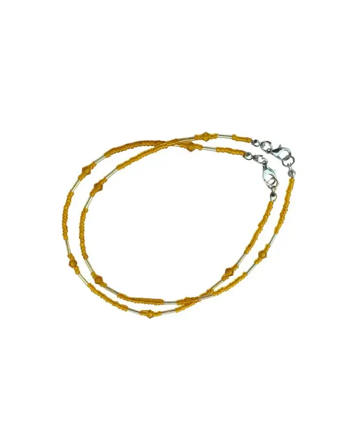 Chevillères Perlées Moutarde Uni, Tubes Argentés (Paire, 27 cm)