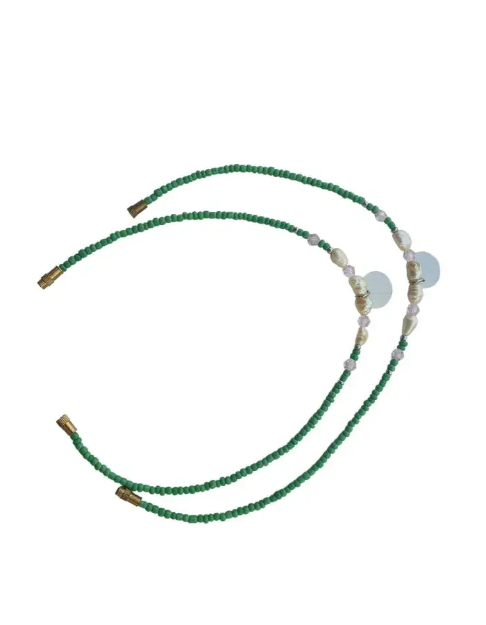 Chevillères Perlées Vert, Perles Nacrées (Paire, 25 cm)