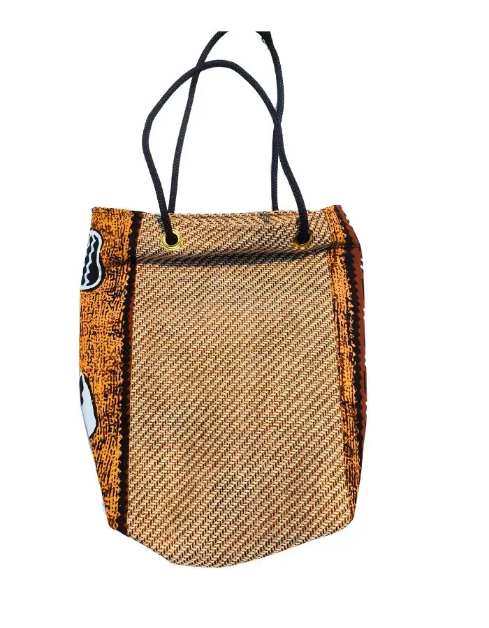 Sac Artisanal Burundi — Carte du Burundi, Wax Losanges (32 cm)