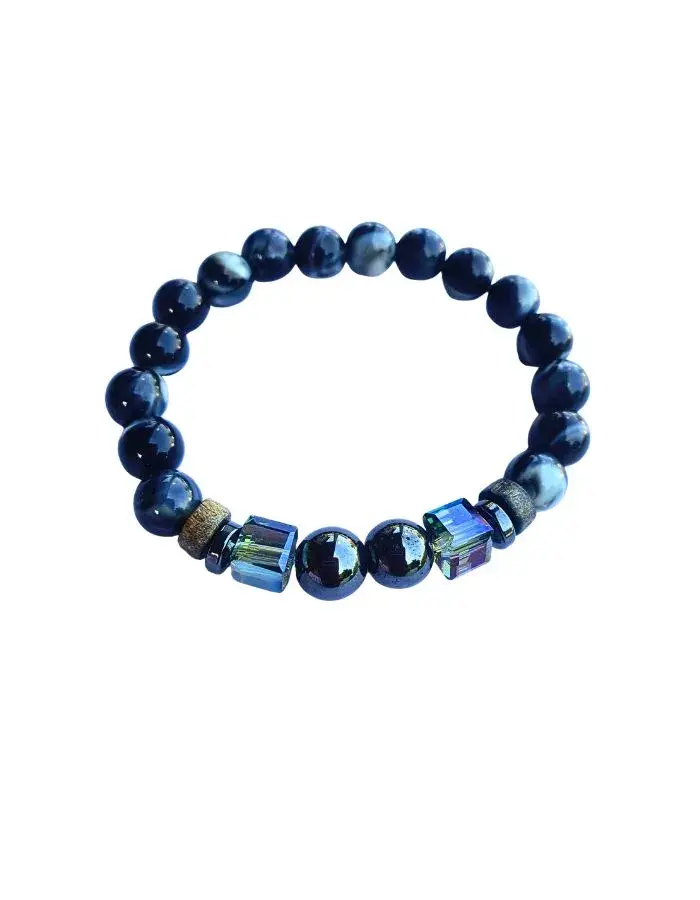 Bracelet Cristal Bleu Irisé – Version Élastique