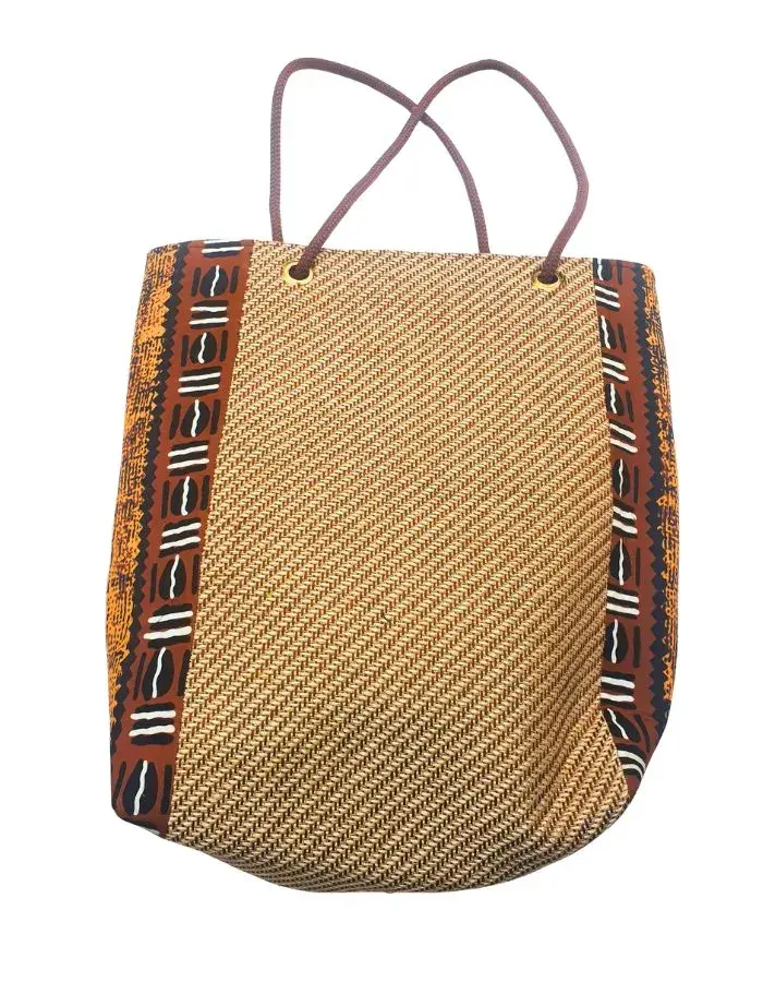 Sac Artisanal Burundi — Carte du Burundi, Tissage Doré (32 cm)
