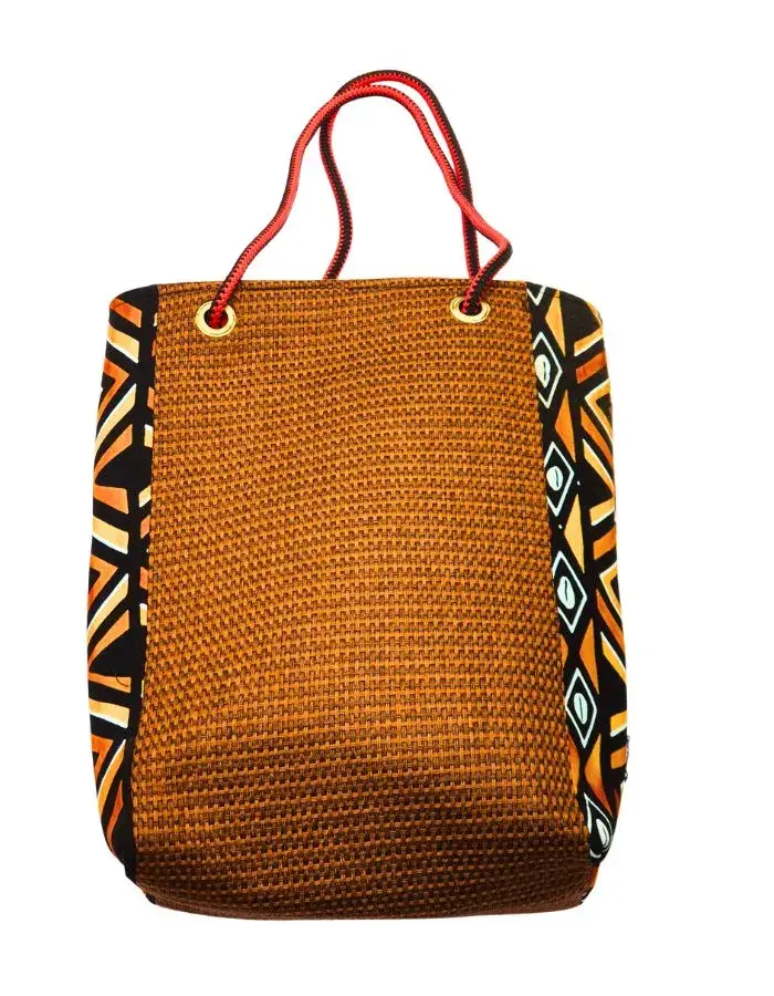 Sac Artisanal Burundi — Carte du Burundi, Wax Rouge & Noir (Grand Format) (37 cm)