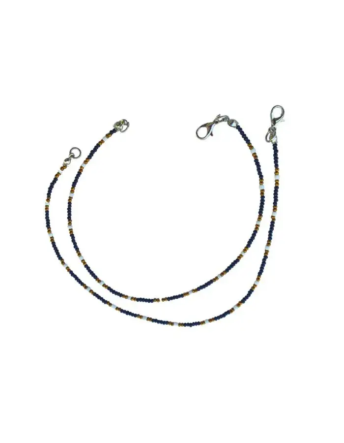 Chevillères Perlées Bleu Nuit, Accents Moutarde (Paire, 26 cm)