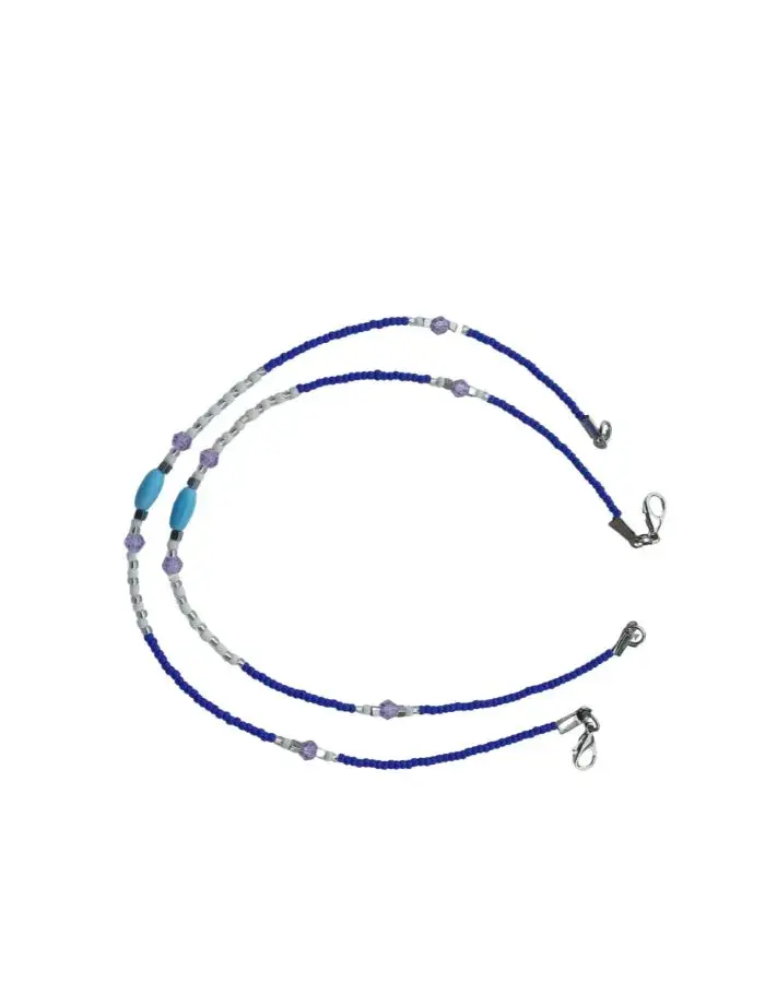 Chevillères Perlées Bleu Roi, Cristal Lavande (Paire, 25 cm)