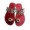 Sandales Artisanales Perlées Rouge & Vert — Trio Médaillons Dégradés (Taille 39)