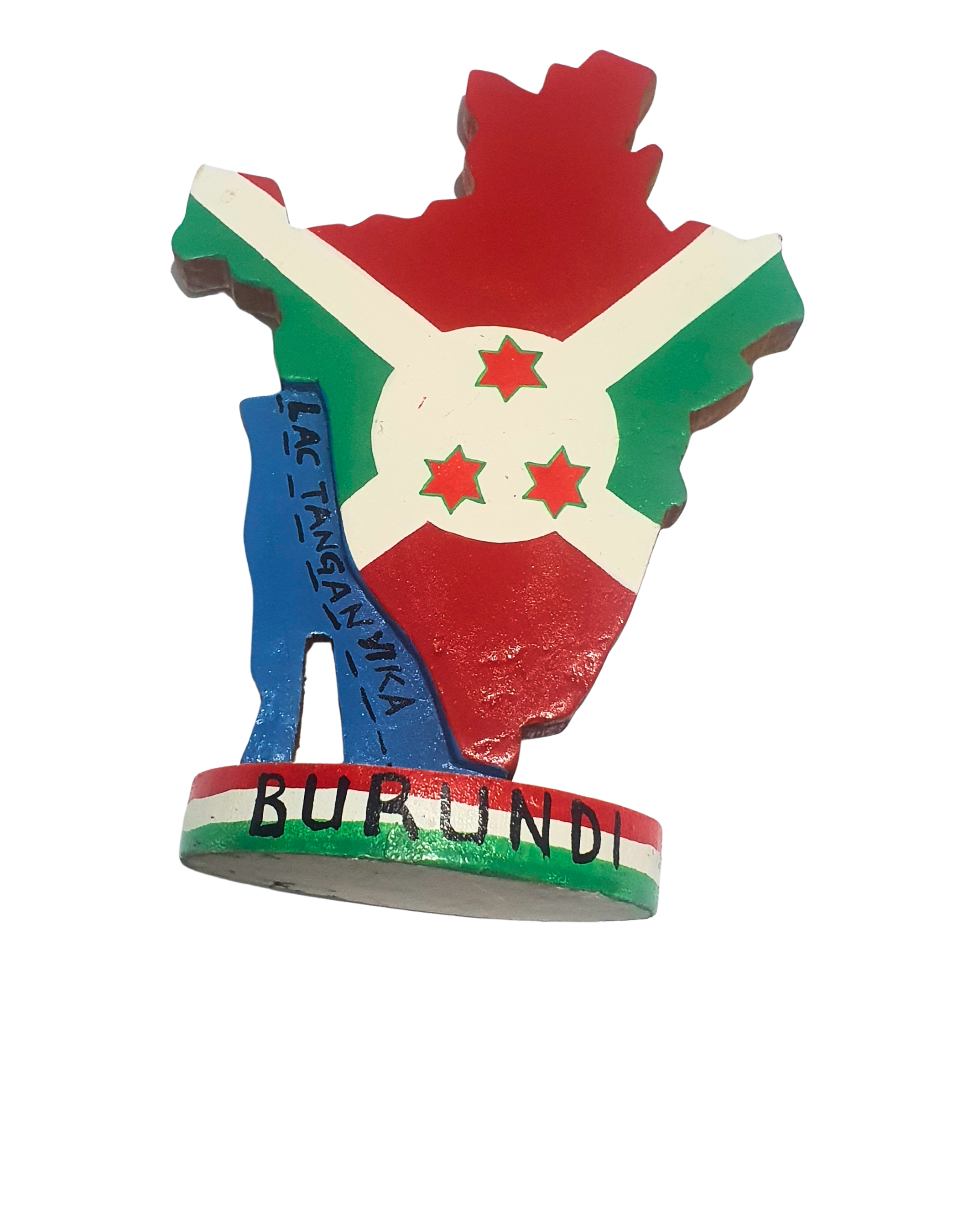 Décoration Carte du Burundi en Bois – Drapeau & Lac Tanganyika
